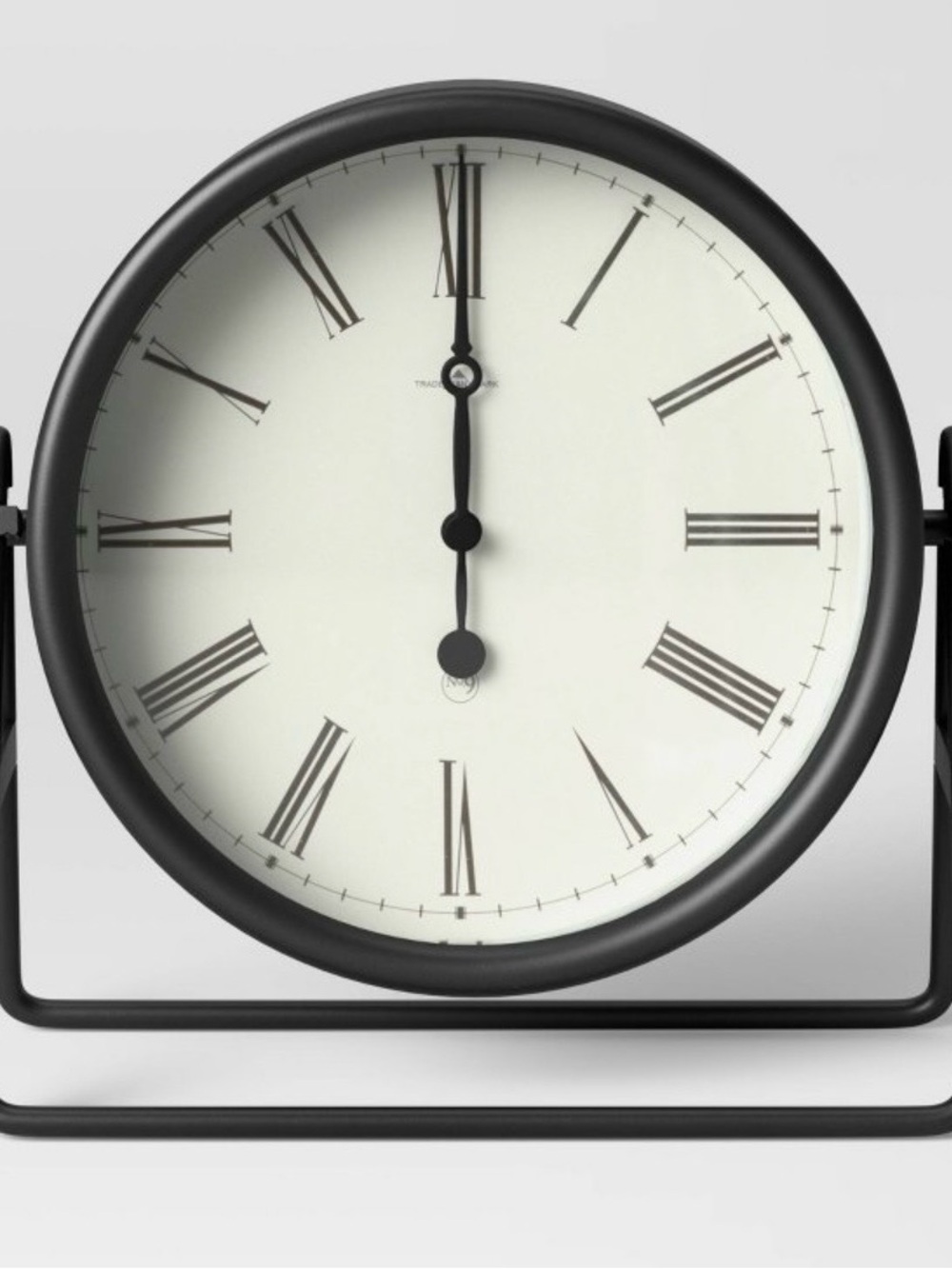 Black Metal Table Clock with Roman Numerals